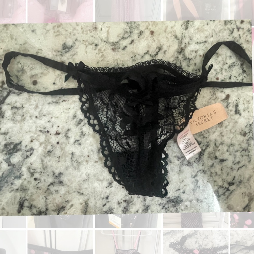 NWT Victorias Secret black lace thong size small